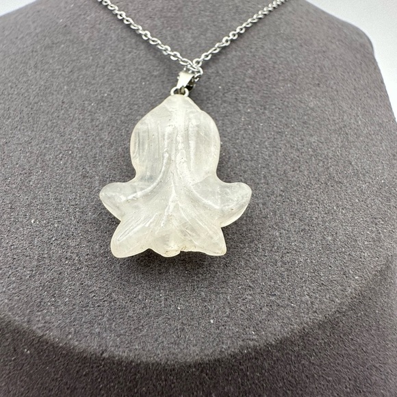 Clear Quartz Daffodil Pendant Necklace on Silver Copper Box Chain - Picture 7 of 14